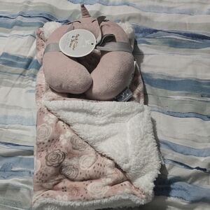 NWT Pink Unicorn Baby Blanket And Neck Pillow Set